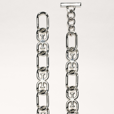 Shop Sam Edelman Double E Logo Chain Belt Nickel In Silver