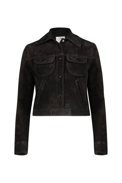 Shop Courrèges Buttoned Cropped Shirt Jacket In Black