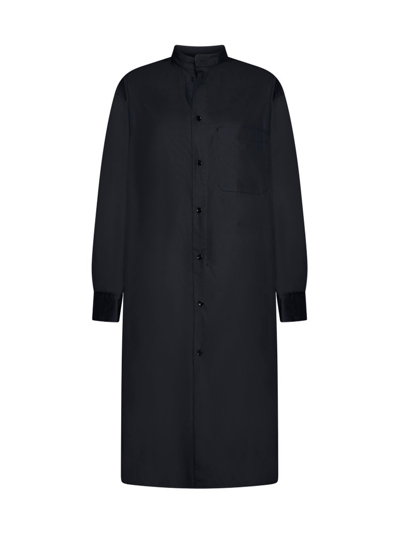 Shop Lemaire Officer Collar Shirt Dress In Black