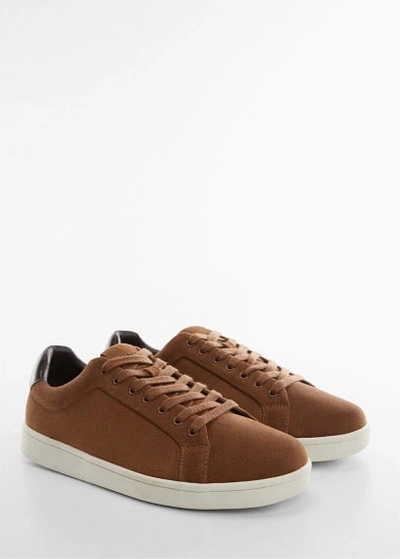 Shop Mango Lace-up Leather Sneakers Chocolate