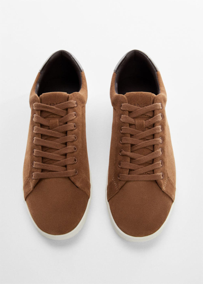 Shop Mango Lace-up Leather Sneakers Chocolate