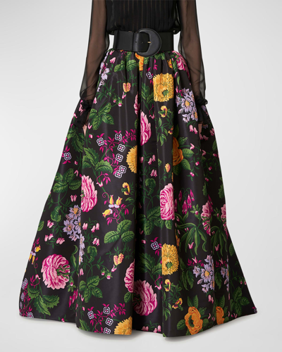 Shop Carolina Herrera Floral-print Full Ball Skirt In Black Multi