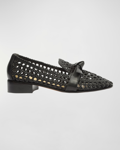 Shop Alexandre Birman Clarita Woven Leather Bow Loafers In Black