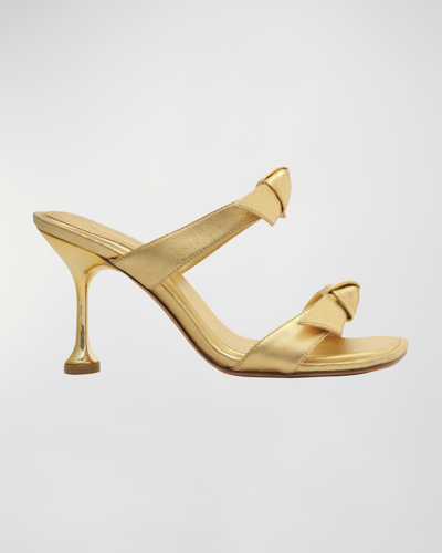 Shop Alexandre Birman Clarita Leather Knot Two-band Sandals In Oro