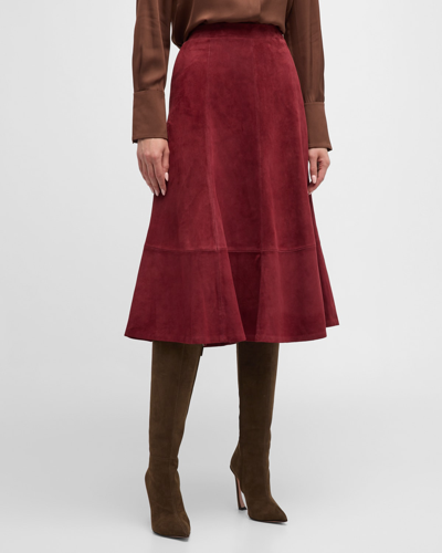 Shop Kobi Halperin Amanda A-line Suede Midi Skirt In Wine