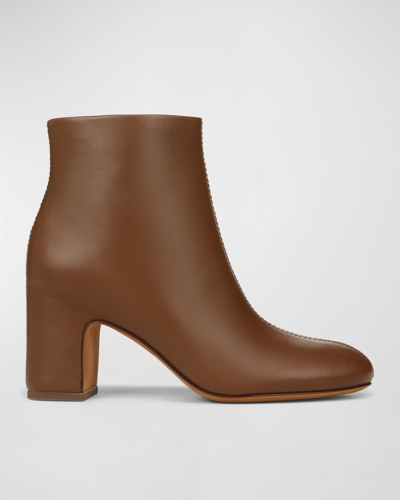 Shop Vince Terri Leather Block-heel Booties In Coriander