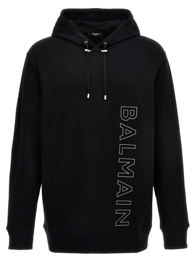 Shop Balmain Embossed Logo Hoodie In Black