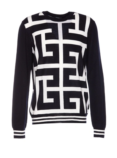 Shop Balmain Maxi Monogram Sweater In Black