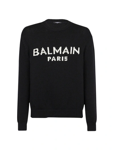 Shop Balmain Merino Sweater In Eab Noir Blanc