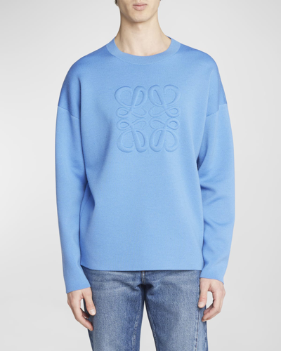 Shop Loewe Men's Debossed Anagram Sweater In Navy Blue