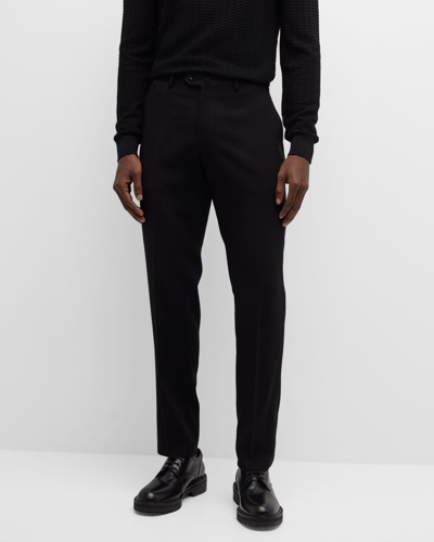 Shop Emporio Armani Men's Solid Twill Flat-front Pants In Solid Black