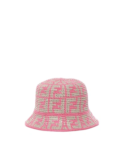 Shop Fendi Raffia Bucket Hat In Pink Dalia