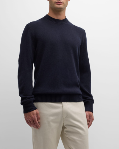 Shop Loro Piana Men's Girocollo Baby Cashmere Crewneck Sweater In Blue Navy