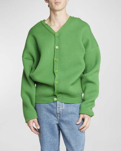Shop Loewe Men's Wool-blend Button-front Cardigan In Green