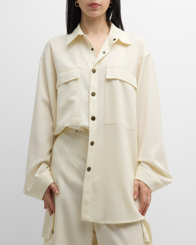 Shop Darkpark Julie Oversized Wool Snap-front Shirt In Off-white
