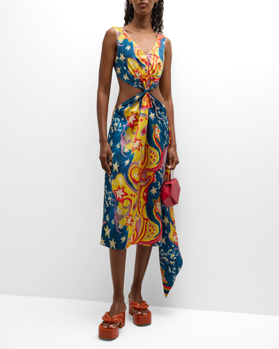 Shop Marni X No Vacancy Inn Sleeveless Cutout Asymmetric Midi Dress In Royalblue