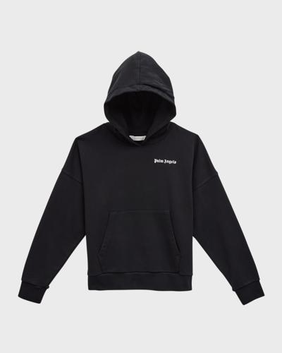 Palm Angels Boy's Classic Logo-print Hoodie In Black White