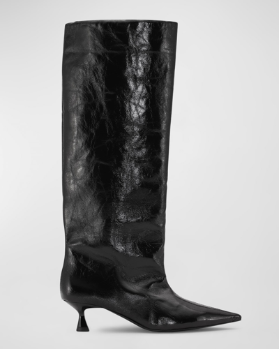 Shop Ganni Vegan Slouchy Tall Boots In Black