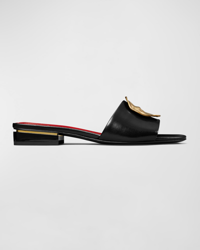 Shop Tory Burch Patos Disc Leather Slide Sandals In Perfect Black To