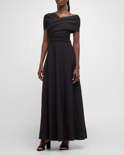 Shop Co Short-sleeve Off-the-shoulder Maxi Dress In Black