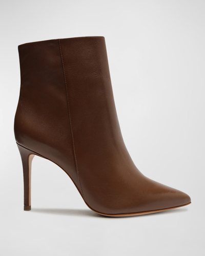 Shop Schutz Mikki Leather Stiletto Ankle Boots In Walnut