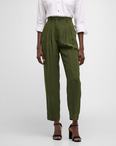Shop Co Carrot Multi-pleated Straight-leg Ankle Trousers In Green