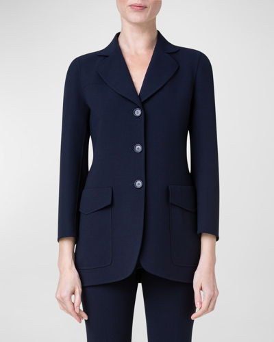 Shop Akris Double-face Wool Blazer Jacket With Oversize Patch Pockets In Navy