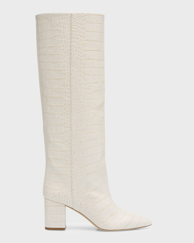 Shop Paris Texas Anja Croco Block-heel Knee Boots In Bone China
