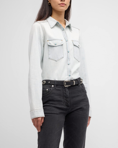 Shop Fortela Brigitte Denim Button-front Shirt With Turquoise Details In D200