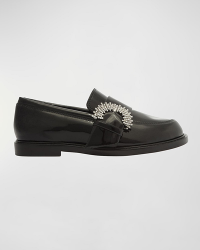 Shop Alexandre Birman Veronika Crystal-buckle Patent Loafers In Black