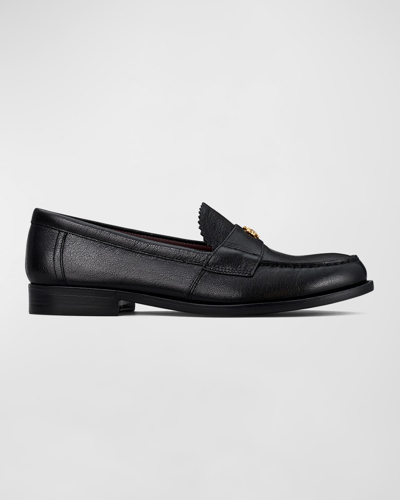 Shop Tory Burch Perri Leather Mini Medallion Loafers In Black