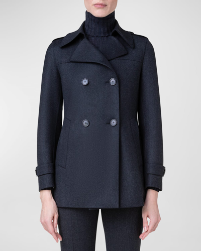Shop Akris Double Face Stretch Wool Jacket In Charcoal