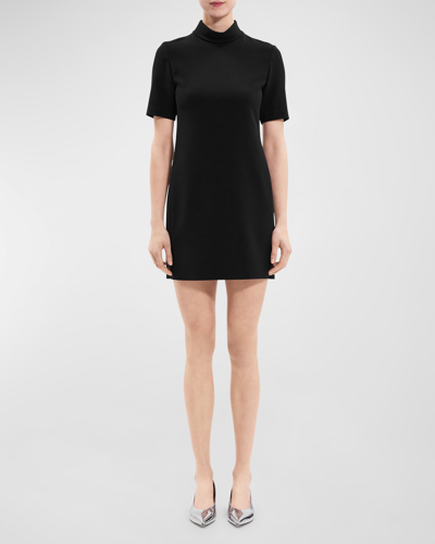 Shop Theory Short-sleeve Crepe Mini Dress In Blk