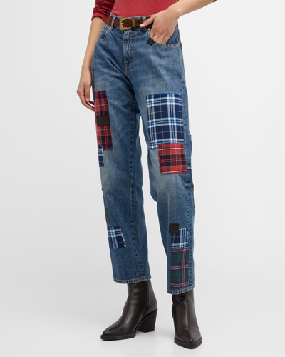 Shop Fortela Jill Straight-leg Jeans With Plaid Patches In D570