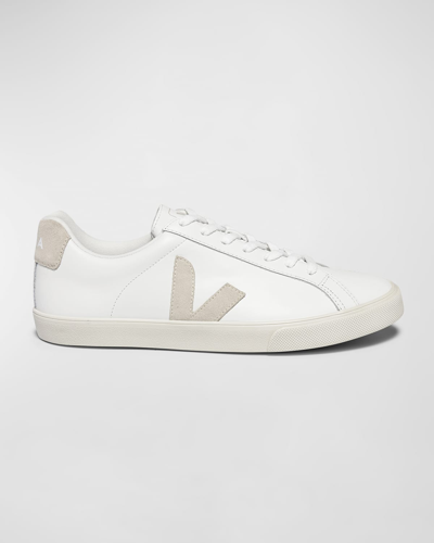 Shop Veja Esplar Bicolor Leather Low-top Sneakers In Extra White Sable