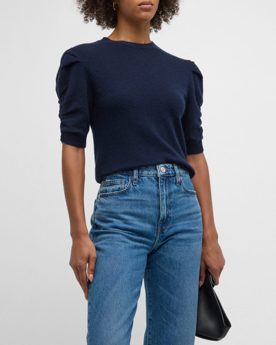 Shop Frame Ruched Cashmere Sweater In Navy