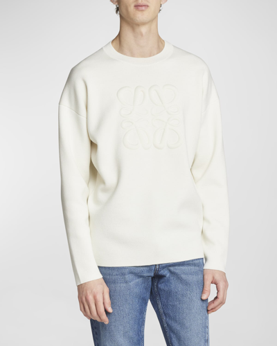 Shop Loewe Men's Debossed Anagram Sweater In White