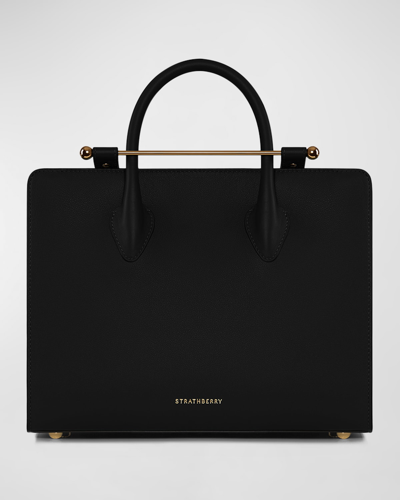 Strathberry Midi Metal Leather Tote Bag In Black