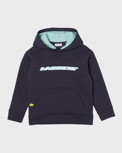 Shop Lacoste Boy's Contrast Logo-print Hoodie In Dark Blue