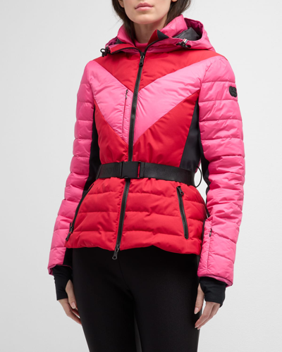 Shop Erin Snow Kat Belted Chevron Puffer Jacket In Fuchsia Cherry