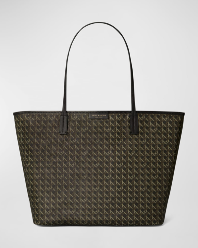 Shop Tory Burch Every-ready Woven Monogram Tote Bag In Black