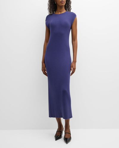 Shop Emporio Armani Cap-sleeve Seamless Ribbed Midi Dress In Purple
