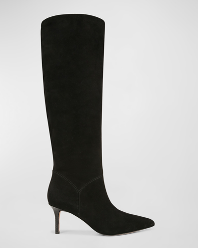 Shop Veronica Beard Lexington Wide Calf Suede Stiletto Knee Boots In Black
