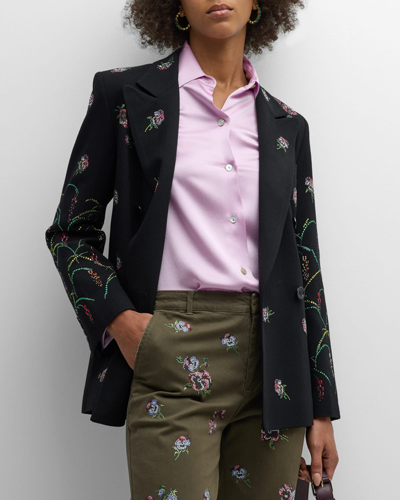 Shop Libertine Pansies Crystal Blazer Jacket In Black