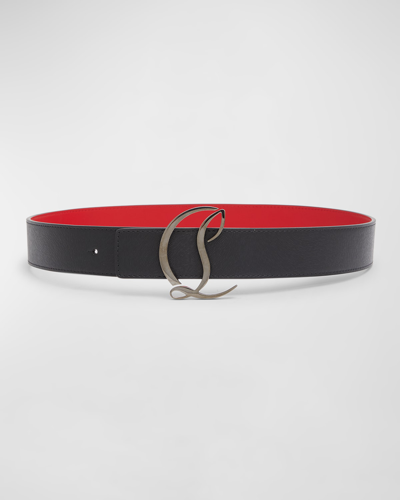 Shop Christian Louboutin Cl Logo Leather Belt In Black