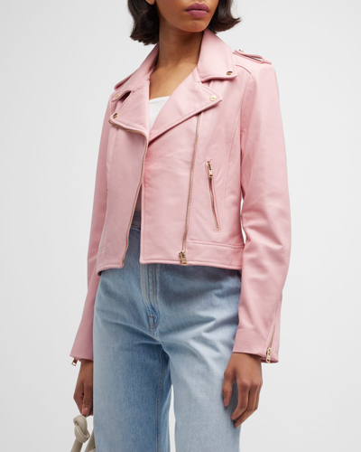 Shop Lamarque Donna Leather Biker Jacket In Orchid Pink