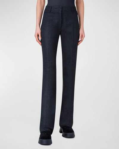 Shop Akris Marilyn Wool Flannel Stretch Bootcut Pants In Charcoal