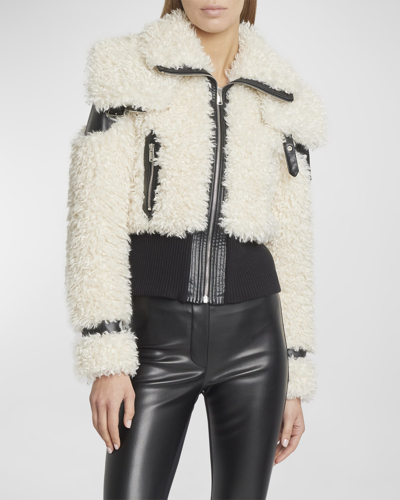 Shop Coperni Aviator Faux-shearling Bomber Jacket In Off Whiteblack