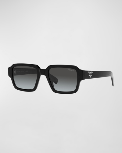 Shop Prada Men's Gradient Rectangle Sunglasses In Black