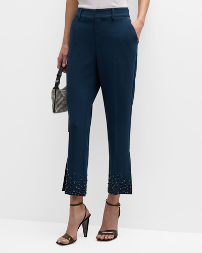 Shop Cinq À Sept Kerry Rhinestone Crackle Cropped Pants In Peacock Blue